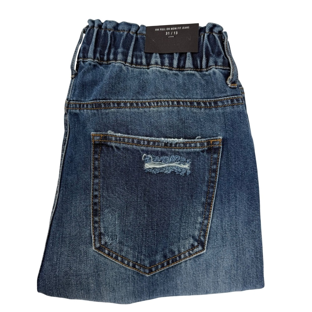 RISEN High Waisted‎ Pull On Mom Fit Jeans Distressed Medium Wash Size 31/13 NEW
